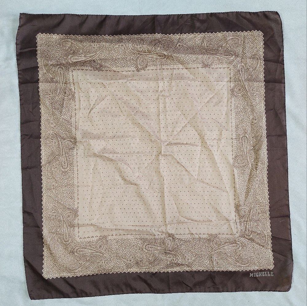 Vintage Made in Italy 70's Brown Tan Square Scarf
